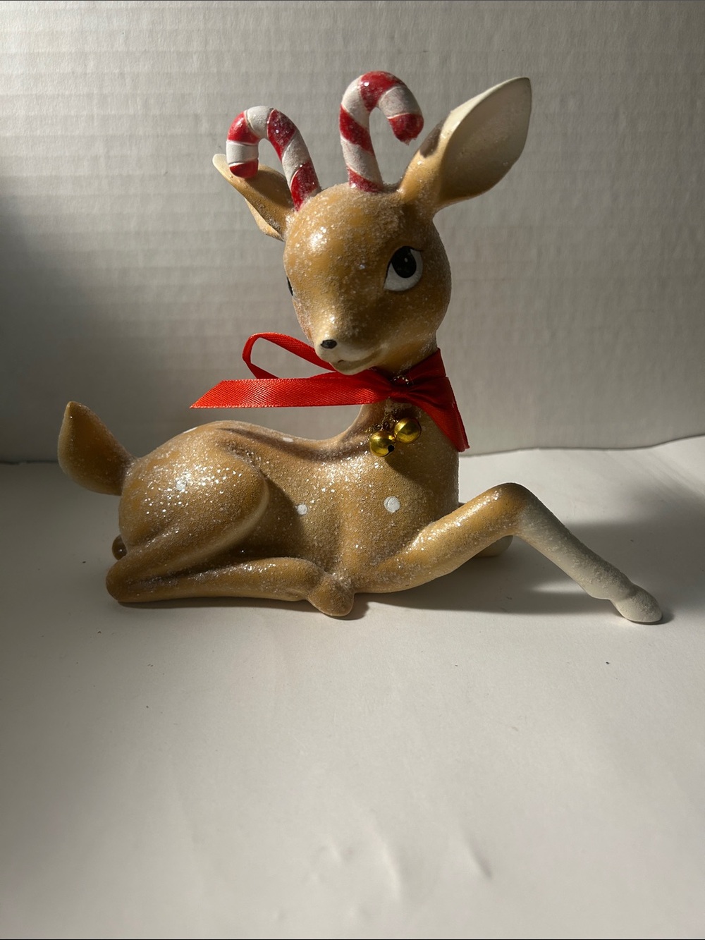 Holiday Reindeer Figurine with Red Ribbon and Candy Antlers Vintage style